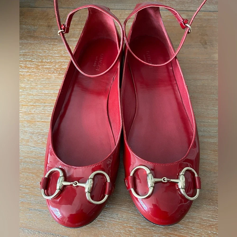 GUCCI Red Patent Leather Ballet Flats - Picture 11 of 14